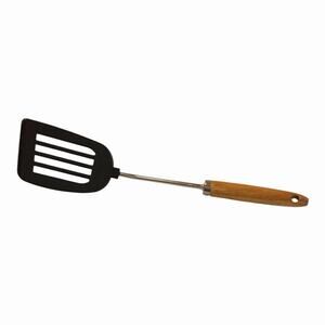 Vintage EKCO Nylon Slotted Spatula Round Wood Handle Round Stainless Steel Shaft